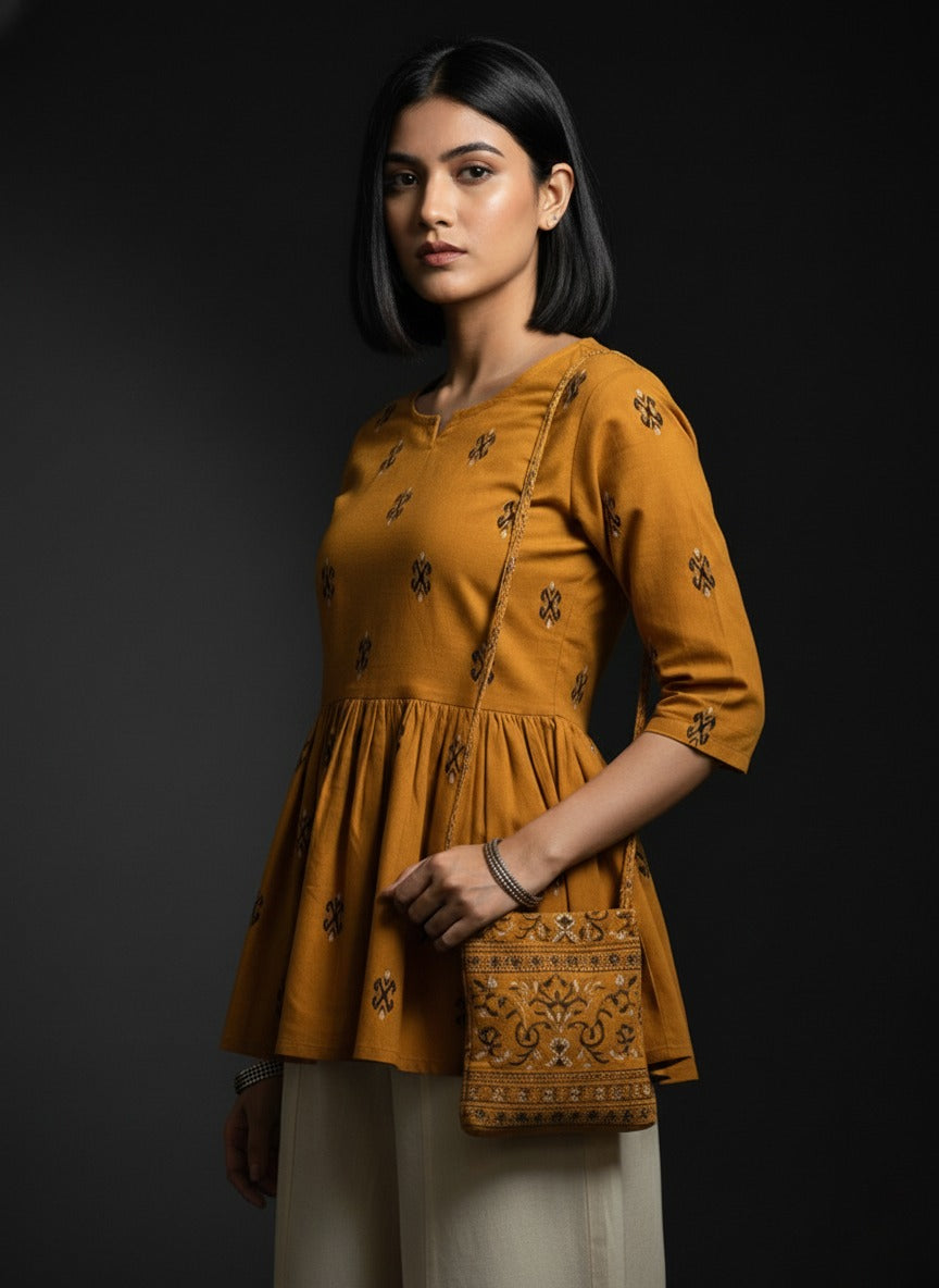 Mustard short Anarkali