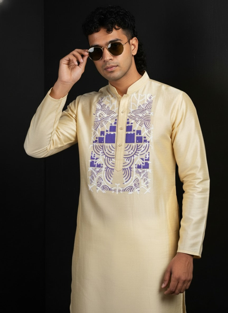 Intricate Cream men kurta