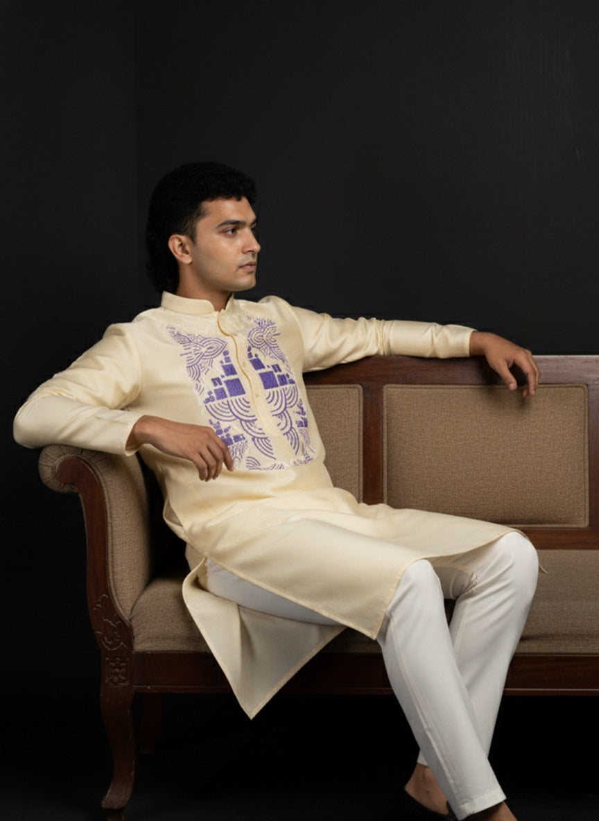 Intricate Cream men kurta