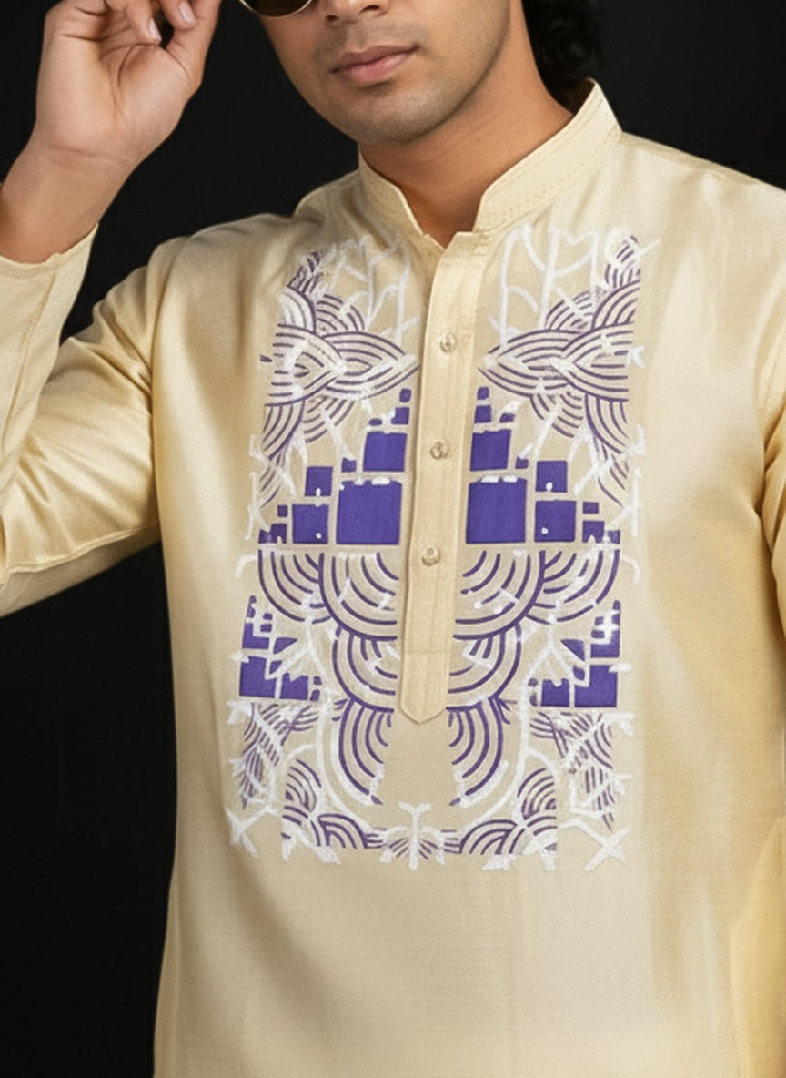 Intricate Cream men kurta