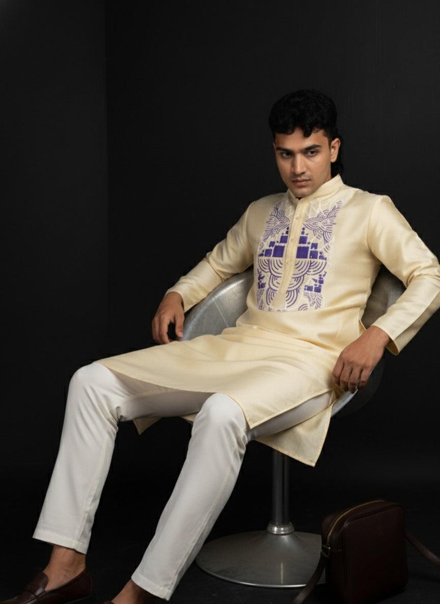 Intricate Cream men kurta