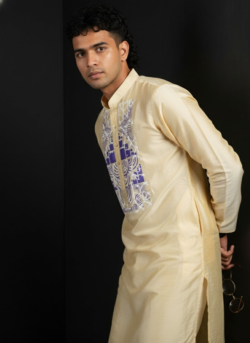 Intricate Cream men kurta