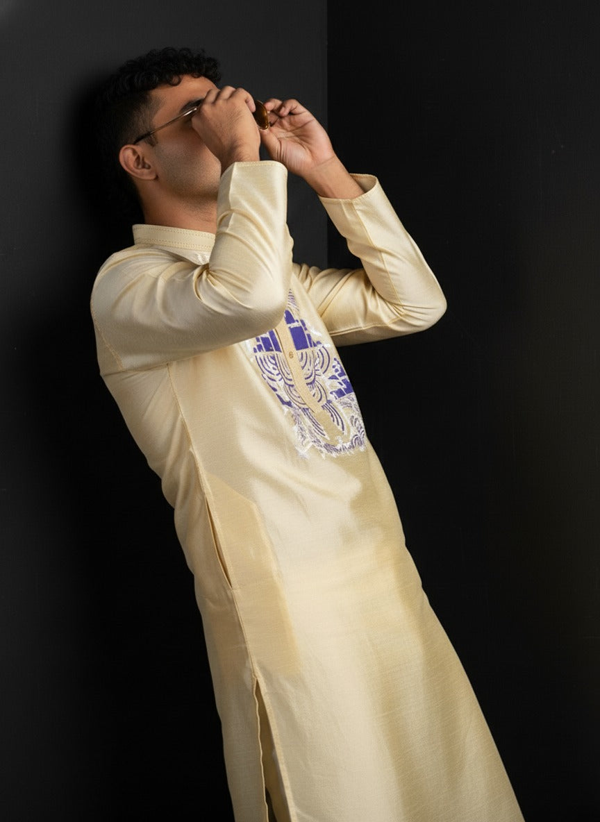 Intricate Cream men kurta